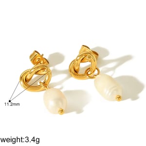 1 pair of creative exquisite  gold-plated stainless steel 8-shaped knot pearl earrings for women's daily wear h5 Picture2